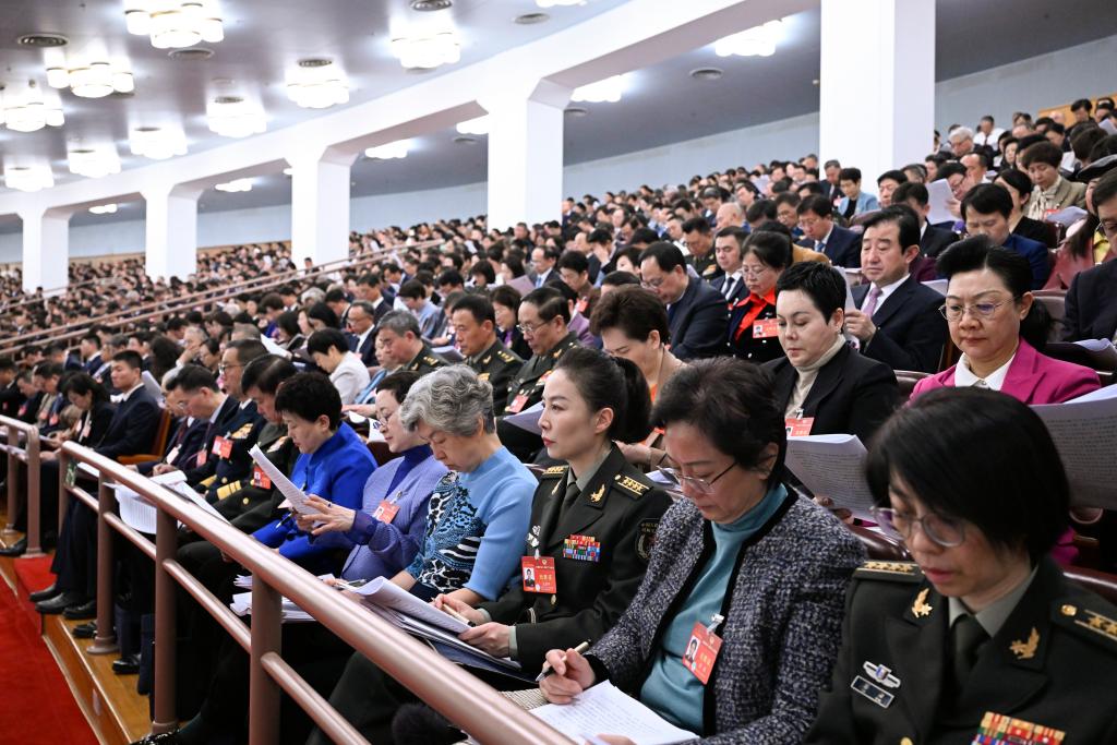 3月5日，第十四屆全國人民代表大會第二次會議在北京人民大會堂開幕。這是全國政協委員列席大會。新華社記者 申宏 攝